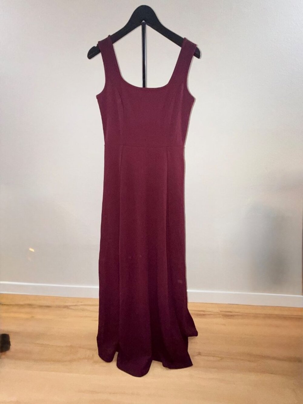 Mushare Burgundy Maxi Dress Square Neck Split Size M NWT - 1058